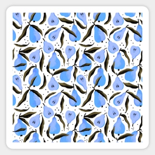 Pretty blue pear pattern with black leaves Sticker